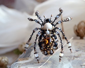 Broche de araña, Joyería de araña, Arte de araña, Alfiler de araña, Trabajo de cuentas, Joyería de declaración, Joyería de insectos, Joyería de la naturaleza, Regalo único