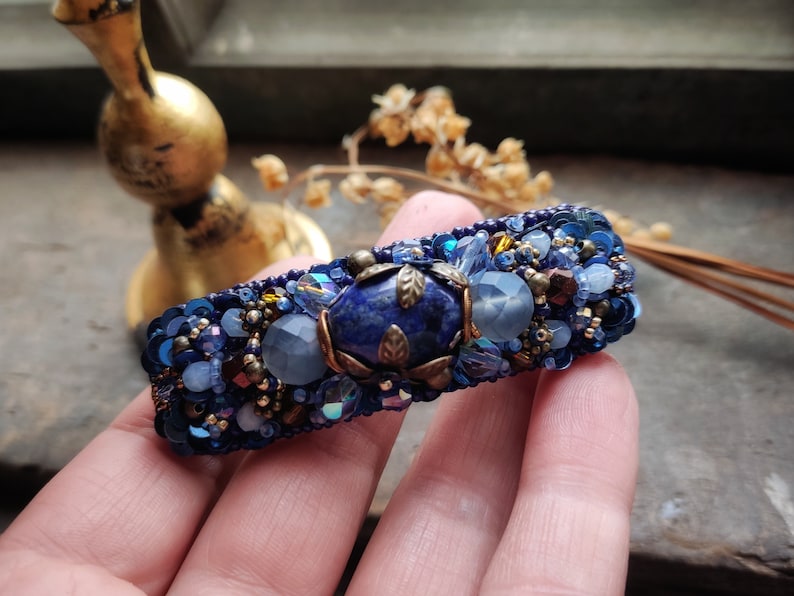 Royal Blue Barrette beaded hair accessory image 6