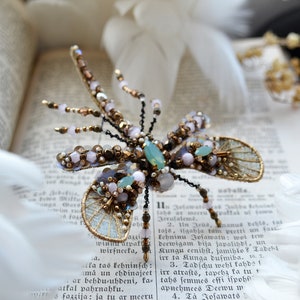 Dragonfly rhinestone crystal brooch, beaded Insect jewelry pin, Mosquito brooch, Dragonfly jewelry Christmas gift for woman image 7