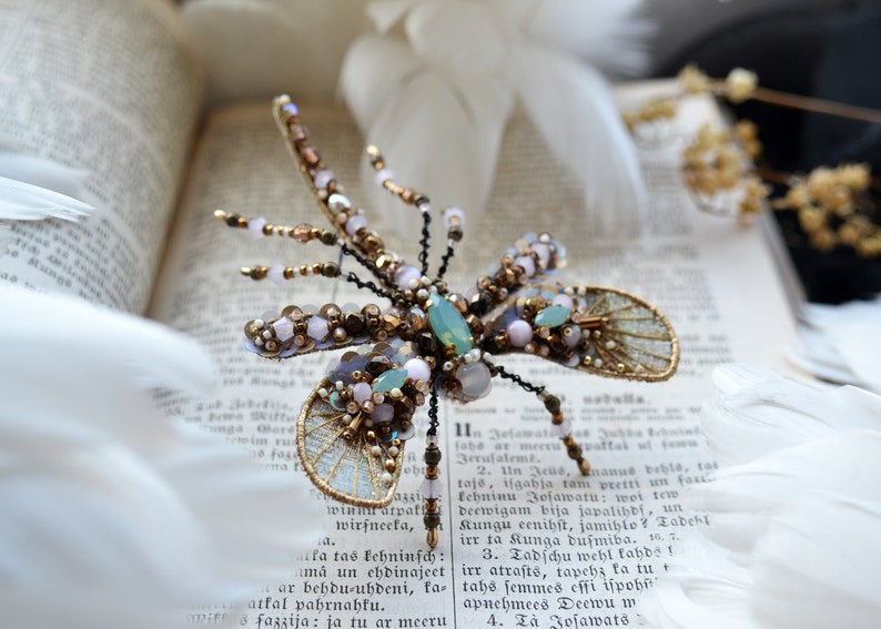 Dragonfly rhinestone crystal brooch, beaded Insect jewelry pin, Mosquito brooch, Dragonfly jewelry Christmas gift for woman image 7