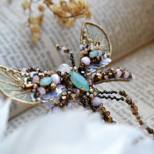 Dragonfly rhinestone crystal brooch, beaded Insect jewelry pin, Mosquito brooch, Dragonfly jewelry Christmas gift for woman image 4