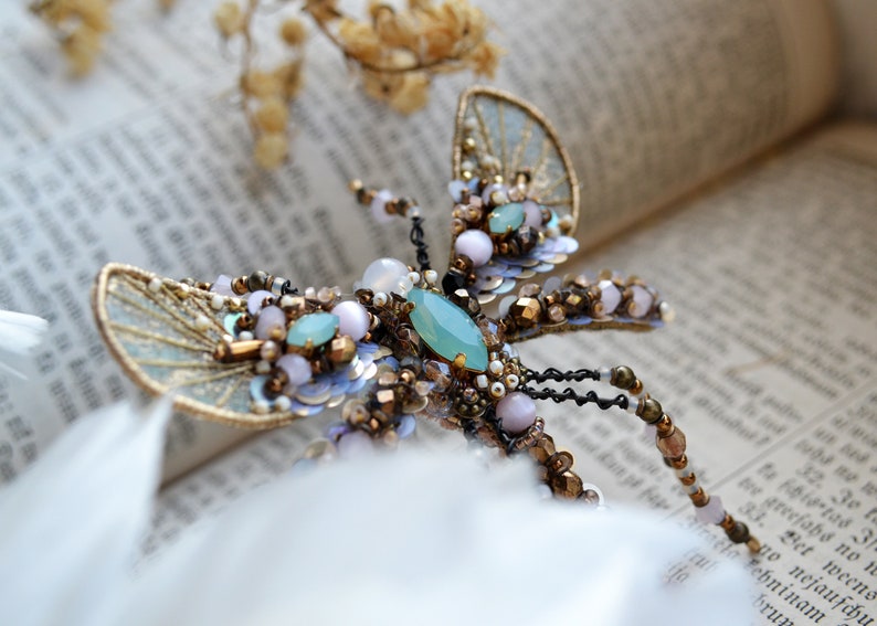 Dragonfly rhinestone crystal brooch, beaded Insect jewelry pin, Mosquito brooch, Dragonfly jewelry Christmas gift for woman image 4