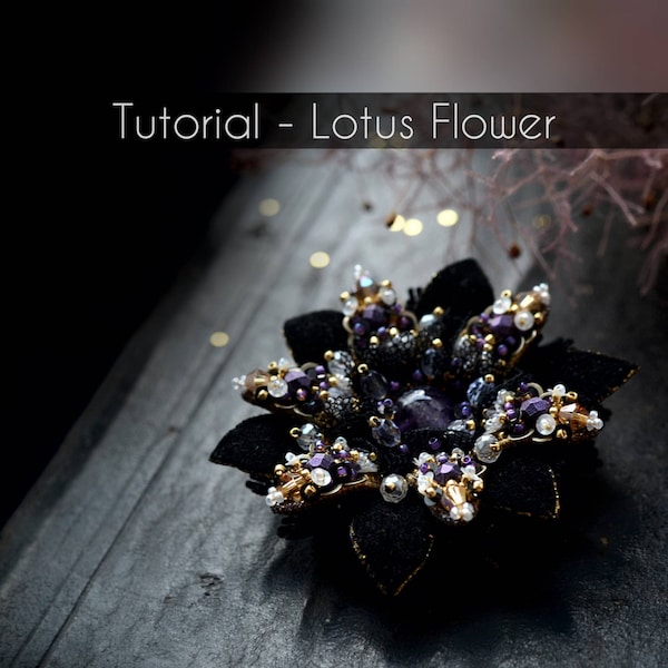 Bead Embroidery Brooch Tutorial PDF – Lotus Flower Pattern – DIY Beaded Jewelry Guide