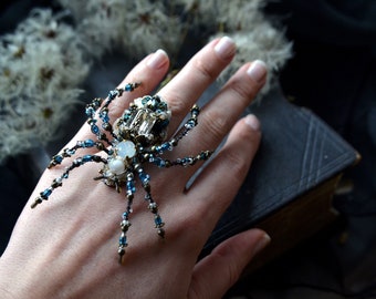 Spider ring, Halloween jewelry, Statement ring, Spider jewelry, Adjustable ring, Spider brooch, Fashion jewelry, Big ring, Unique jewelry