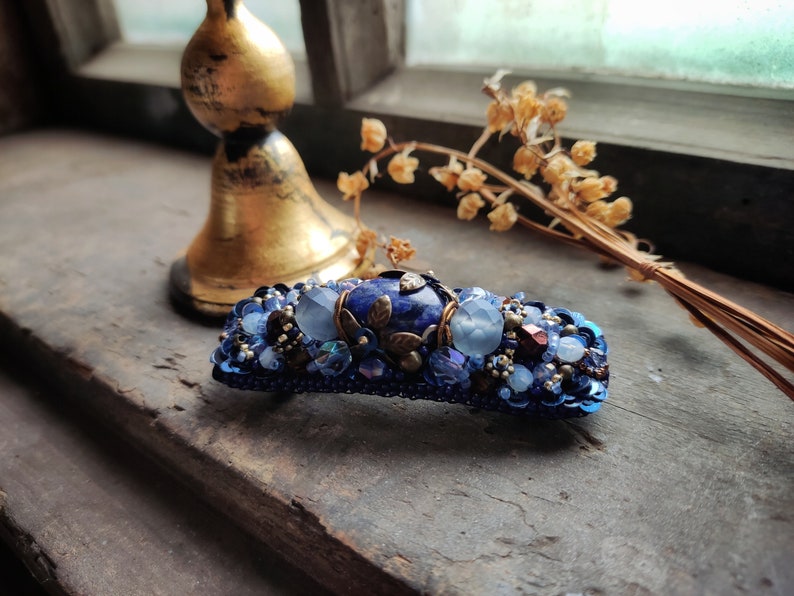 Royal Blue Barrette beaded hair accessory image 3