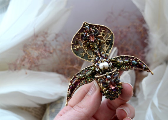 Orchid Paphiopedilum Orchid Art Orchid Jewelry Orchid Brooch