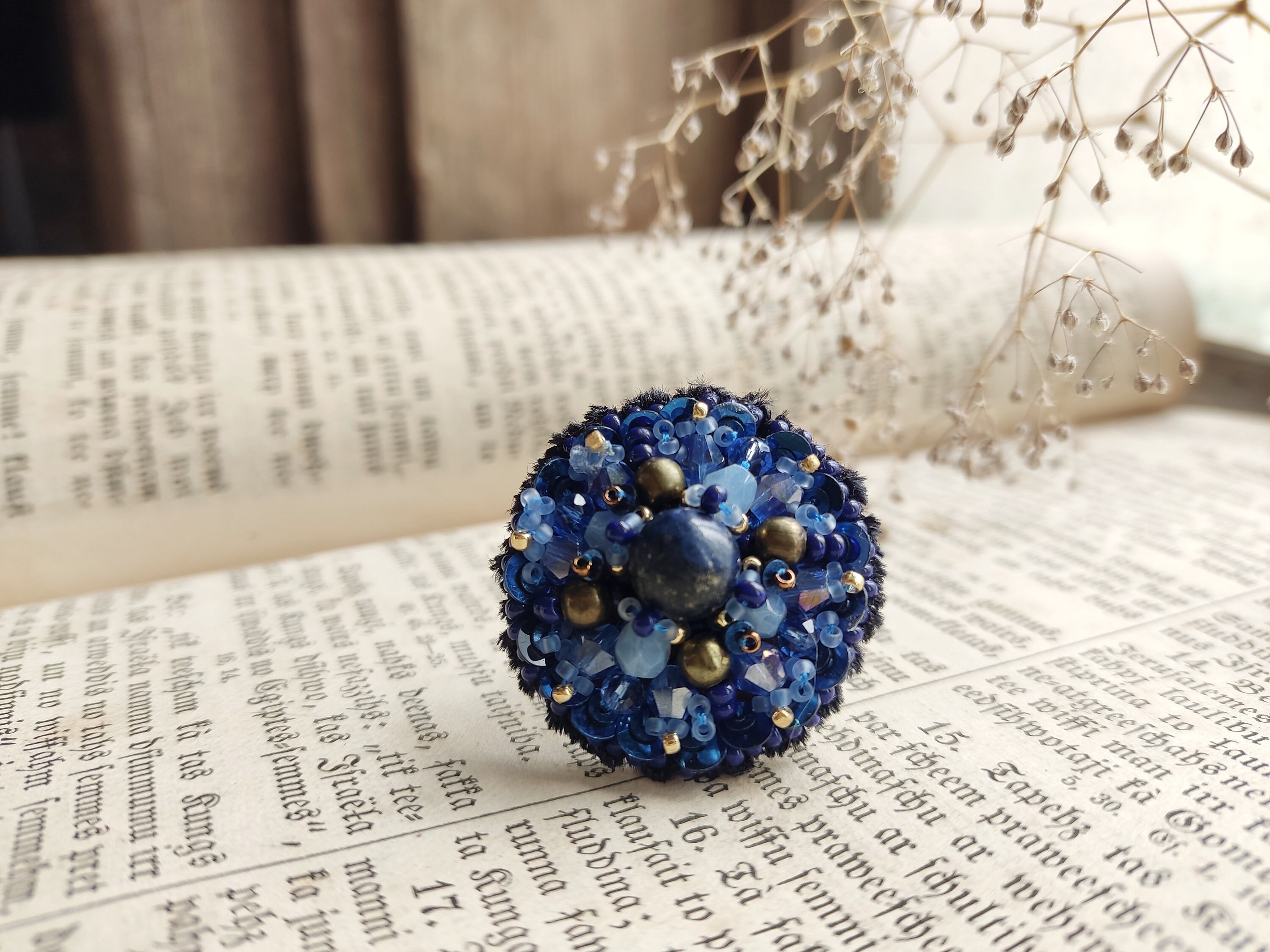 Round Ring - Beaded Royal Blue Statement Jewelry - Etsy