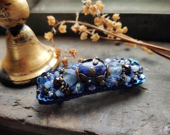 Royal Blue Barrette - beaded hair accessory