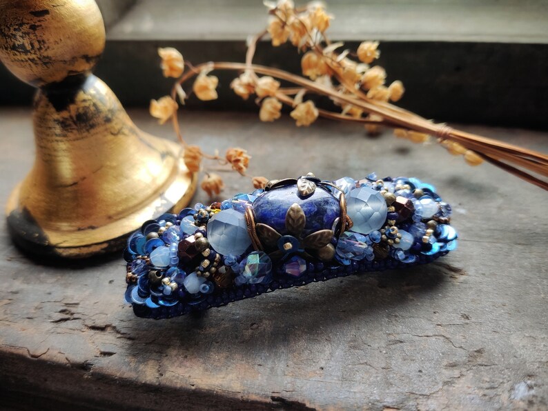Royal Blue Barrette beaded hair accessory image 1