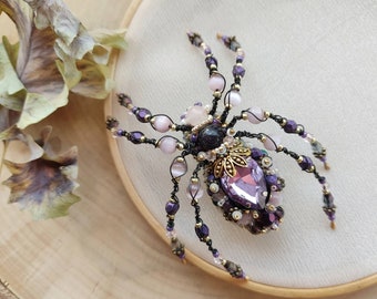 Crystal Spider brooch jewelry, Spider brooch pin, Spider jewellery, Lavander purple jewelry, lavader lilac brooch, spider ring