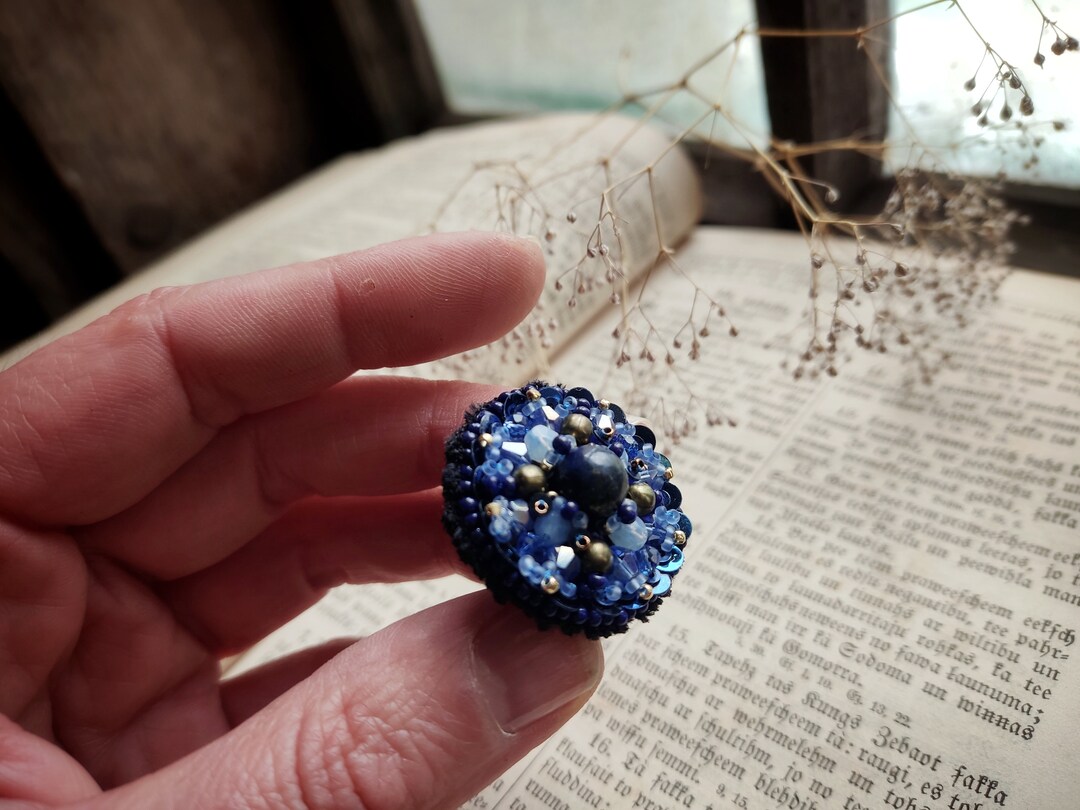 Round Ring - Beaded Royal Blue Statement Jewelry - Etsy