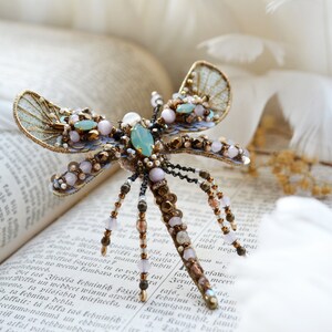 Dragonfly rhinestone crystal brooch, beaded Insect jewelry pin, Mosquito brooch, Dragonfly jewelry Christmas gift for woman image 5