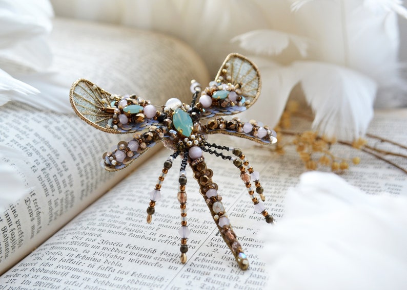 Dragonfly rhinestone crystal brooch, beaded Insect jewelry pin, Mosquito brooch, Dragonfly jewelry Christmas gift for woman image 5