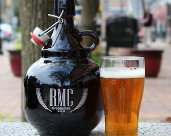 Beer Growler with Flip Top **Personalized**High Quality**Hand Engraved* *Italian Glass**
