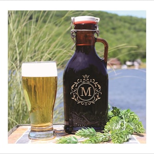 Custom Engraved Beer Growler with Ceramic Flip Top - 1 Liter - Authentic German Growler Personalized with Distinguished Monogram