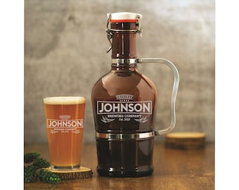 Custom Engraved Beer Growler with Ceramic Flip Top - Real German Growler - Made in Germany * Personalized * Four Handle Choices *