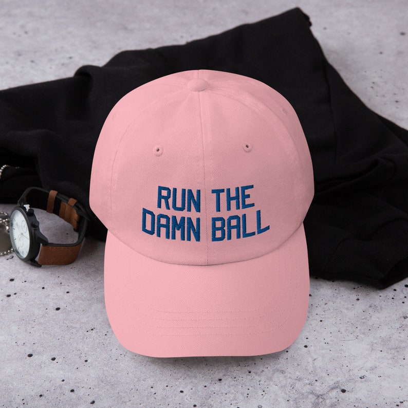 Run the damn ball hat Indianapolis Colts fan hat Quarterback Jacoby Brissett hat Pink color front view
