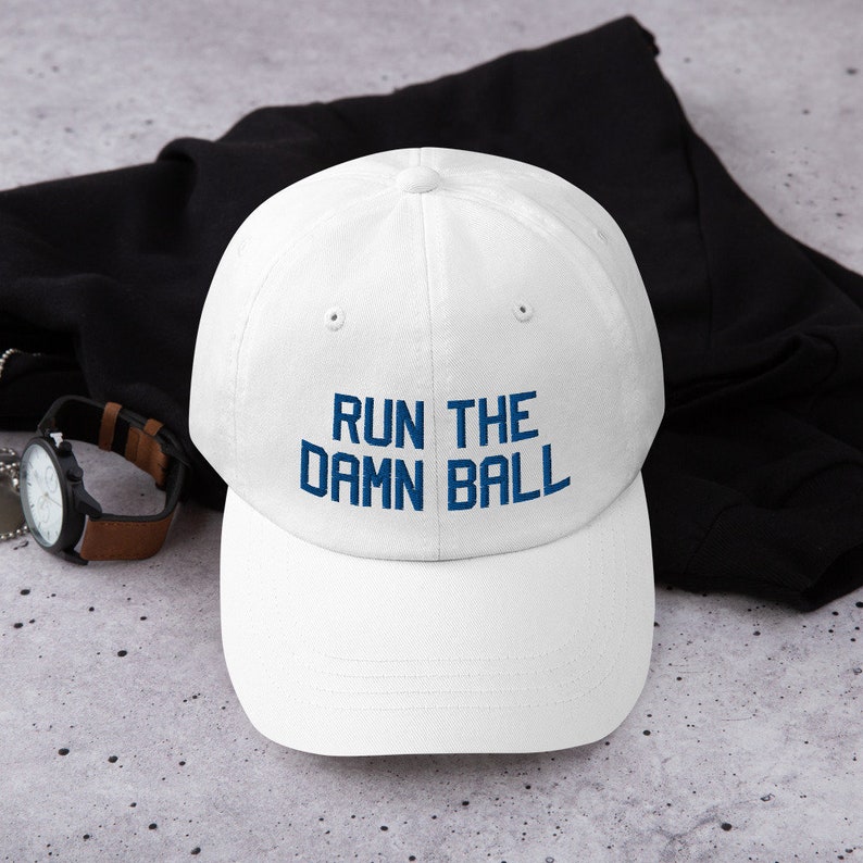 Run the damn ball hat Indianapolis Colts fan hat Quarterback Jacoby Brissett hat white color front view