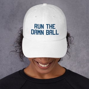 Run the damn ball hat Indianapolis Colts fan hat Quarterback Jacoby Brissett hat white color front view women model