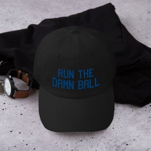 Run the damn ball hat Indianapolis Colts fan hat Quarterback Jacoby Brissett hat black color front view