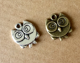 10 pcs of Antique Bronze Lovely Owl Charm Pendants 45x52mm --J20746