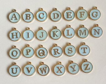 3x12x15mm  Light blue  letter charms, Color Oil Drop Metal letters, Intial Disc, Round charm Enamel Charms DOL02