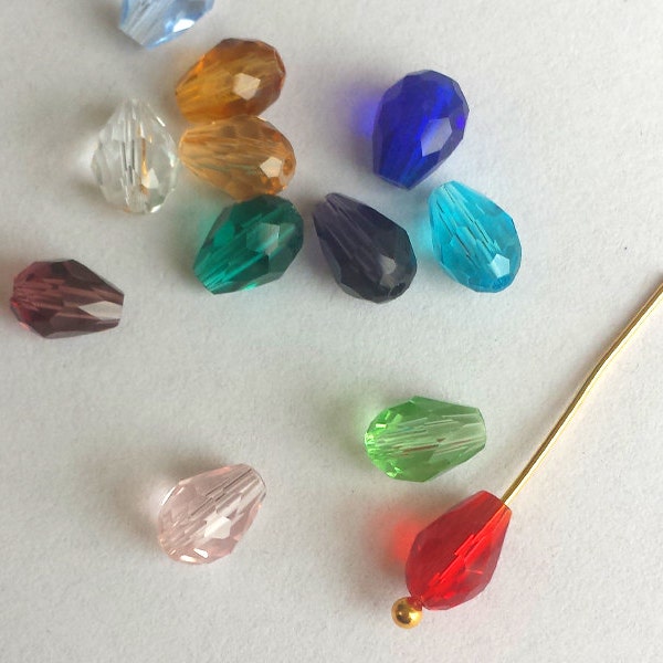 20PCS 6x8mm Teardrop Facted Crystal Glass Charms  Beads Jewelry Making Findings --- 12 Colors  BC03