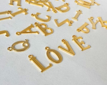 15mm brass Initial charms,  Golden plated Brass letter charm , Personalized Initials charms, uppercase charms
