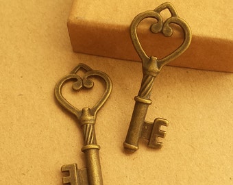 10 pcs 19x46mm Antique Bronze key Charm, Antique keys Pendant ABk011