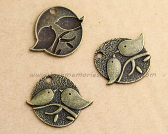 10 pcs 29x25mm Antique Bronze Brass Vintage style lovely two Birds Charm Pendant pendantshs ABb004