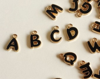 12mm  Black charms, Color Oil Drop Metal letters,3D Letters Charm , Enamel Charms DOL06