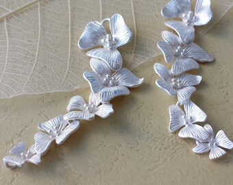 2pcs-- Flower charms, 15mmx55mm Matte Silver Flower ,Matte Gold Flowers Charms Pendants Connector  EF003