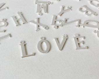 15mm brass Initial charms,  Silver plated Brass letter charm , Personalized Initials charms, uppercase charms
