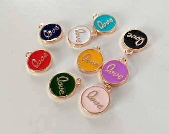 10PCS 12x15mm  two-sided Love letter charms, Color Oil Drop Metal letters, Intial Disc, Round charm Enamel Charms DOL02