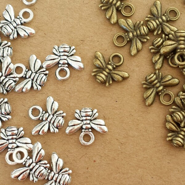 50pcs Cute little bee  charms, 10x11mm Antique bronze bee , Antique Silver bee  Charms Pendants EAJ001