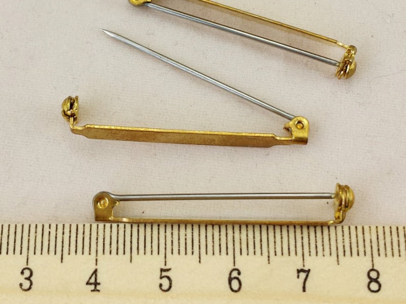 6pcs 5x38mm Brass Brooch Back Bar Pins Golden Tone Brooch Etsy