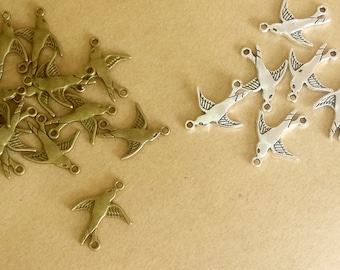 20 pcs 16x20mm Antique Bronze Brass Vintage style cute Bird ,Antique Silver bird Charm Pendant pendantshs, connector ABb20