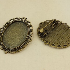6pcs 20x25mm pad Brooch Pin Back, Antique Bronze Brooch Pin Findings ,Oval Cameo Cabochon Setting with Pin BR08
