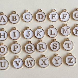 3x12x15mm  White letter charms, Color Oil Drop Metal letters, Intial Disc, Round charm Enamel Charms DOL02