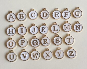 3x12x15mm  White letter charms, Color Oil Drop Metal letters, Intial Disc, Round charm Enamel Charms DOL02