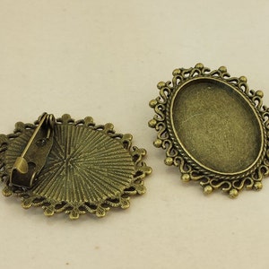 6pcs 20x25mm pad Brooch Pin Back, Antique Bronze Brooch Pin Findings ,Oval Cameo Cabochon Setting with Pin BR07