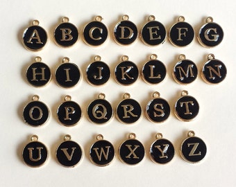3x12x15mm  Black  letter charms, Color Oil Drop Metal letters, Intial Disc, Round charm Enamel Charms DOL02