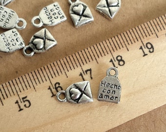 50 pcs 8x6mm   Antique Silver  love Letter  Charm Pendant,  Antique Silver   love heart envelope charm Pendant