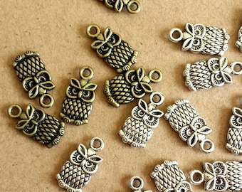 50 pz 12x7mm Antique Bronze, Silver Vintage stile bel gufo fascino, retro gufo ciondolo ABO15