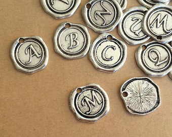 19mm Antik Silber Initial Charms, Antik Silber Buchstabe Mark Scheibe Anhänger ABZ011b
