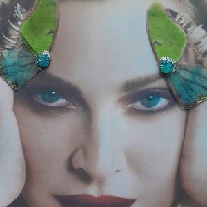 butterfly wing silk fairy face eye decor gem accents, bindi, whimsical woodland forest face decor, third eye, bridal,fairy costume accessory