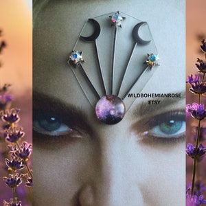 Celestial universe star moon bindi, tribal fusion bindi,third eye bindi, boho festival face jewel gem,bellydance bindi, face gem decor