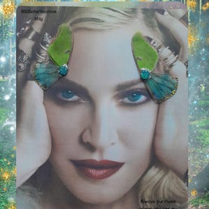 butterfly wing silk fairy face eye bling decor gem accents, bindi, whimsical woodland forest face decor, third eye, bridal,costume accessory