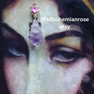 fancy amethyst crystal gemstone face decor gem jewel bindi, tribal fusion,boho festival, chakra third eye, bellydance,witchy goddess costume