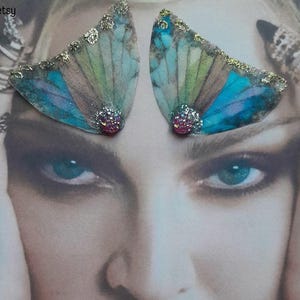 Rainbow butterfly wing silk fairy face eye decor gem accents,bindi, woodland forest face decor, third eye,bridal, fairy costume accessory